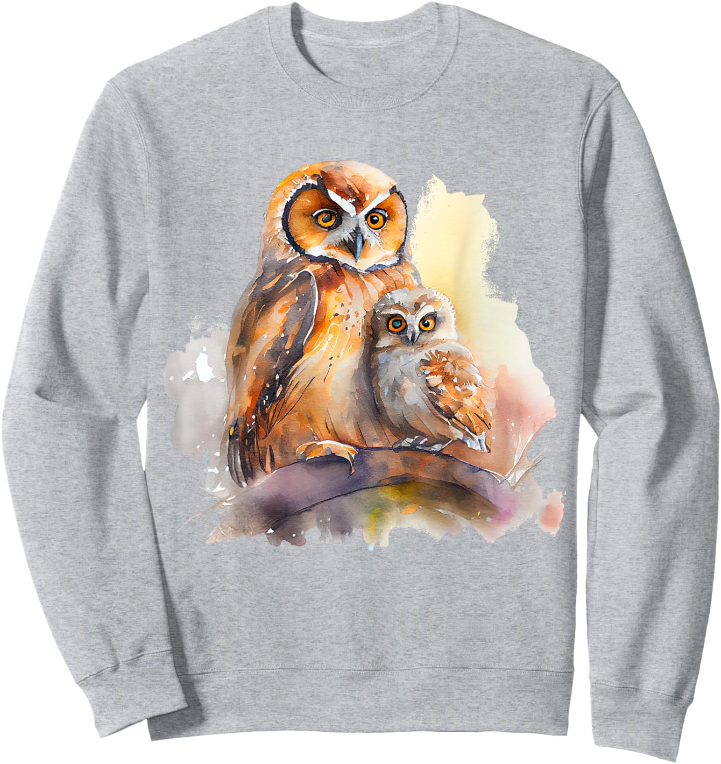 Watercolor Owl Pair Parent Child Nature Art Sweatshirt - Sweatshirt | Ash