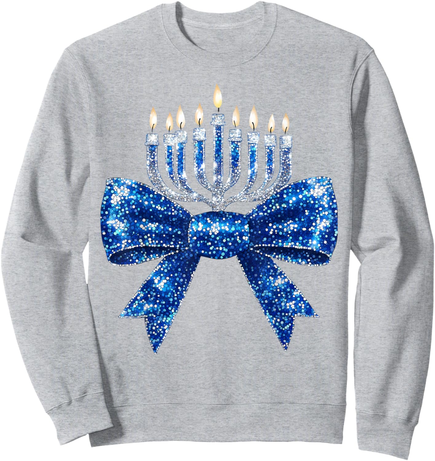 Coquette Hanukkah Jewish Menorah Bow & Girls Sweatshirt - Sweatshirt | Ash