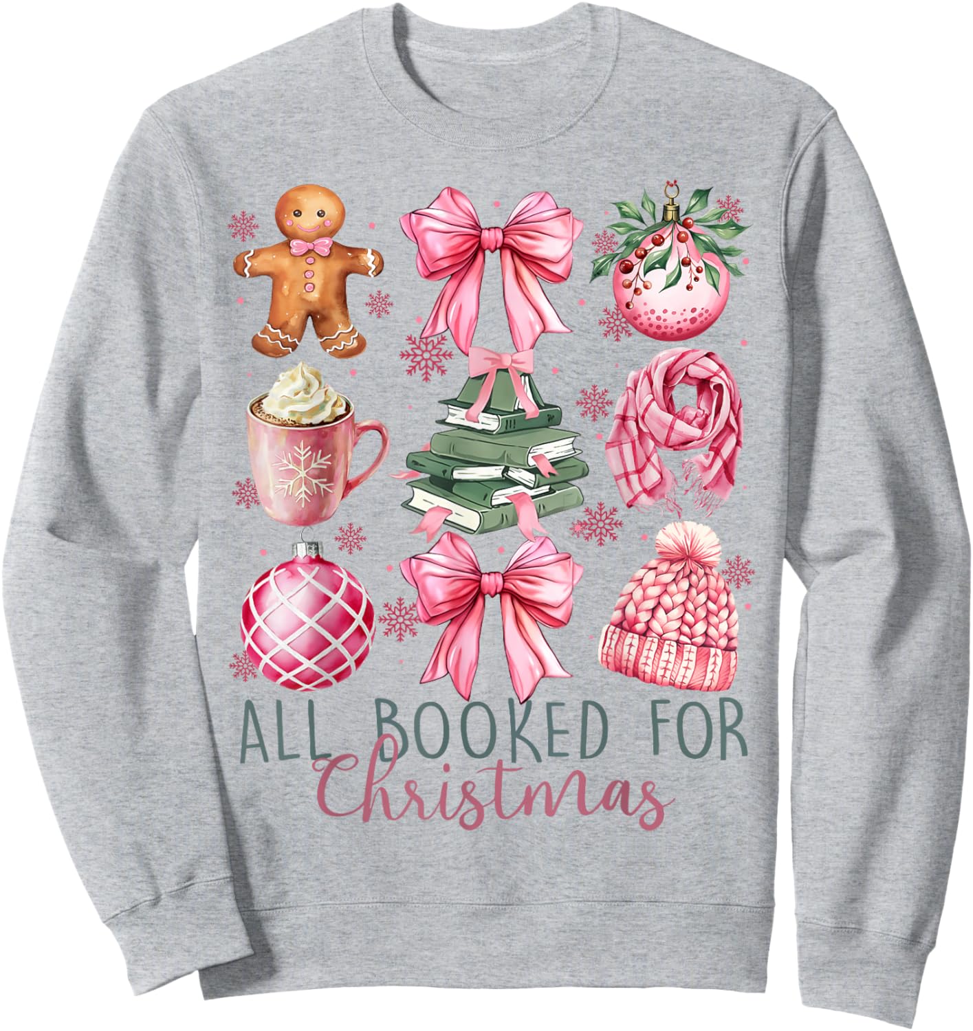 All Booked For Christmas Book Christmas Gingerbread Bow Sweatshirt - Sweatshirt | Ash