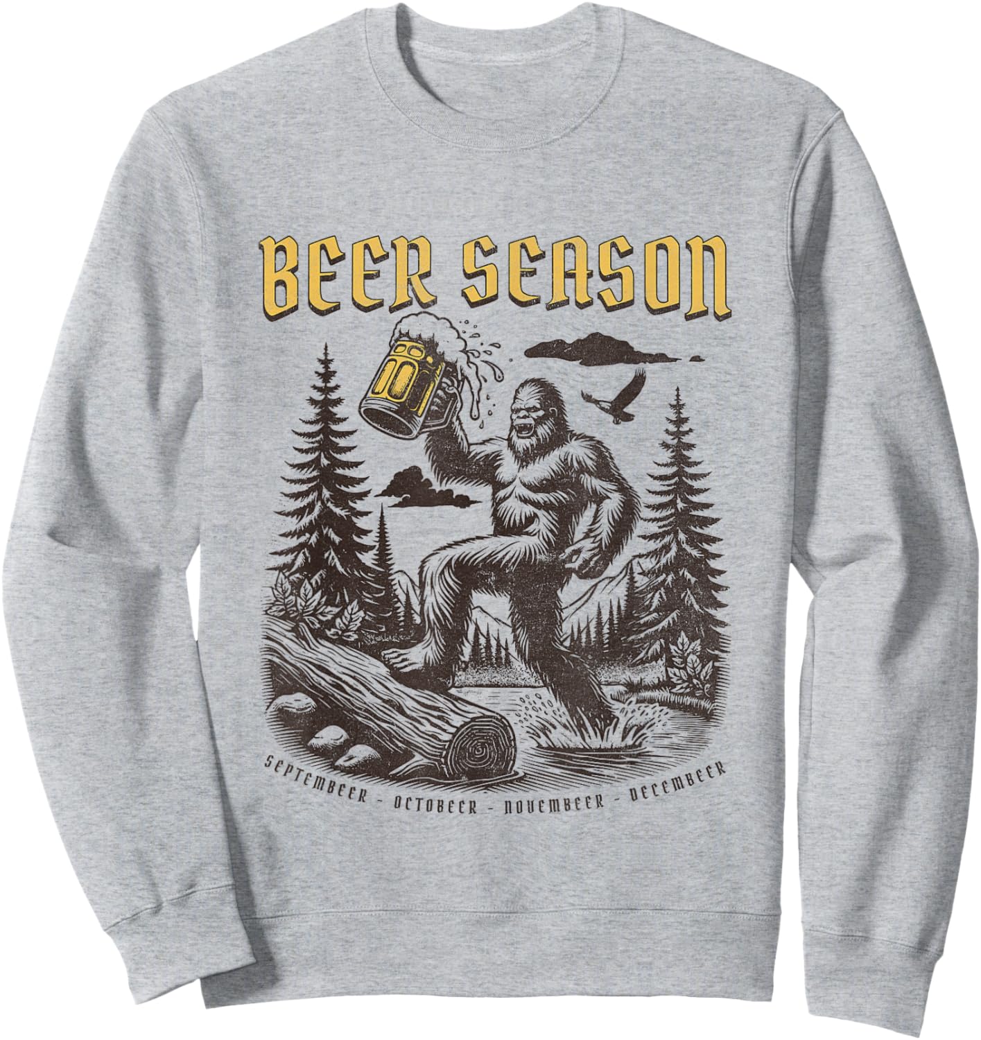 Funny Beer, Funny Big Foot Sasquatch Drinking, Beer Season Sweatshirt - Sweatshirt | Ash
