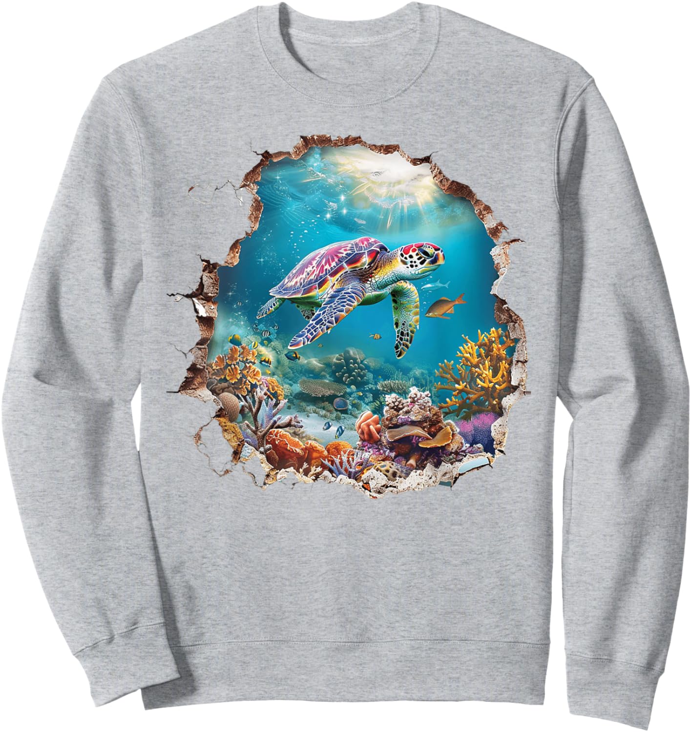 A 3D Hole In The Wall With A Turtle Swimming In A Sea Sweatshirt - Sweatshirt | Ash