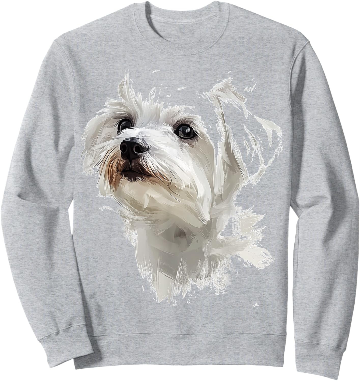 Maltese Dog Motif Pet Illustration Maltese Sweatshirt - Sweatshirt | Ash