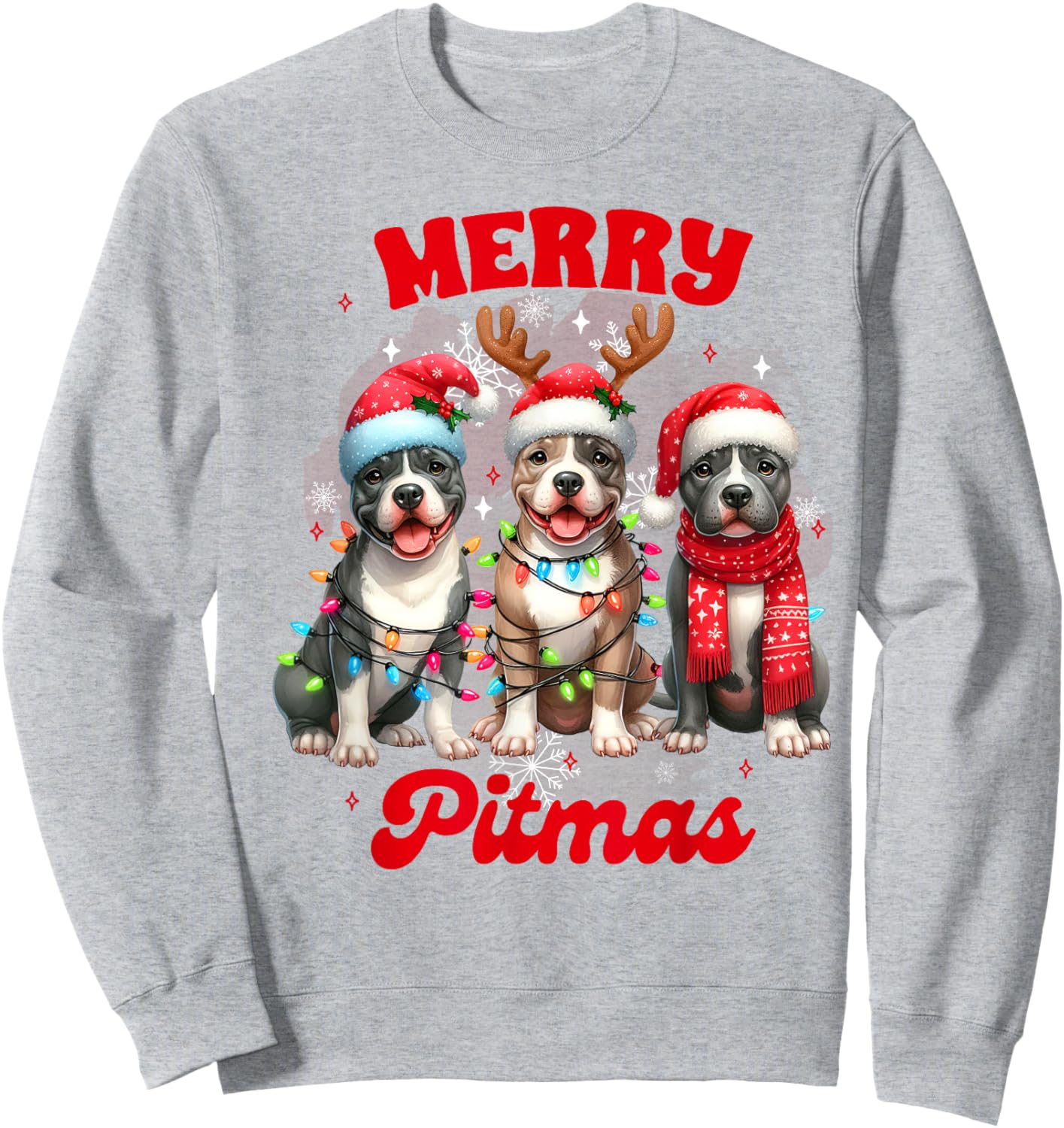 Pitbull Mom Pittie Mom Christmas Xmas Vibes Merry Pitmas Sweatshirt - Sweatshirt | Ash