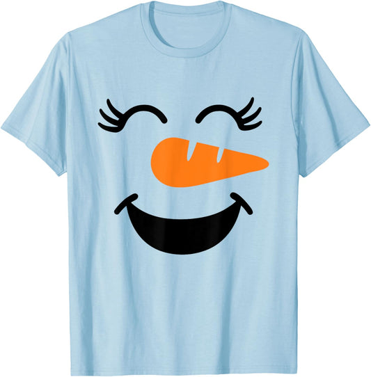 Snowman Girl Face Funny Christmas Family Matching Christmas T-Shirt - T-Shirt | Light Blue