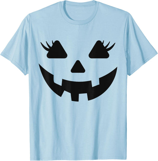 Jack O Lantern Face Pumpkin Eyelashes Halloween Costume T-Shirt - T-Shirt | Light Blue