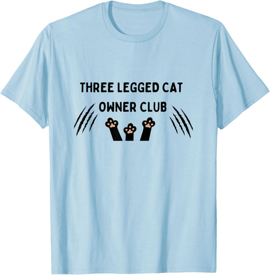 Moon Monkey And Bear -Adults, -Kids Three Legged Cat Owner Club Modern Cat Letter Print White Short Sleeve T-Shirt - T-Shirt | Light Blue