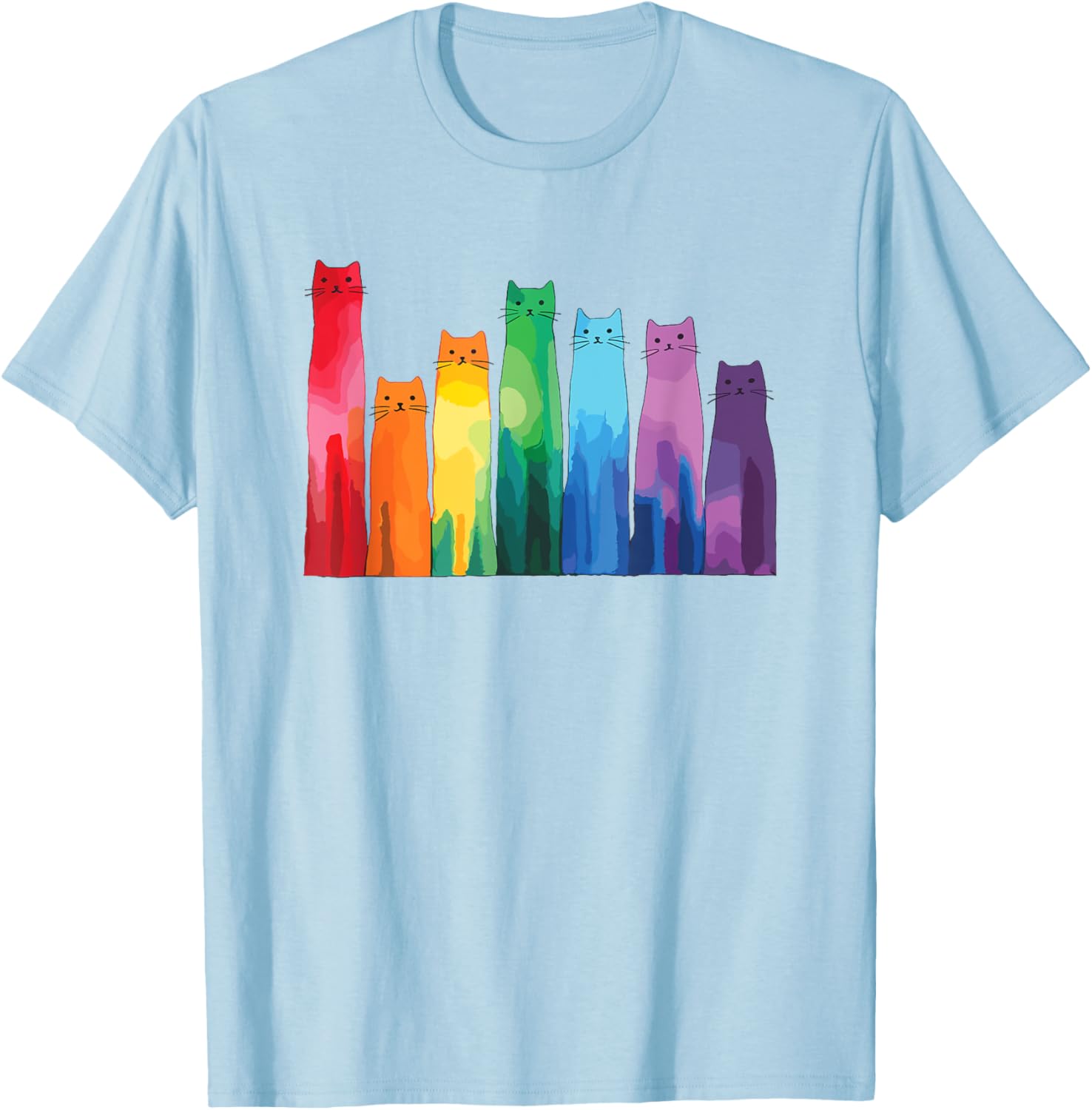 Cats Vibrant Colorful Art Rainbow Cat Lovers T-Shirt - T-Shirt | Light Blue