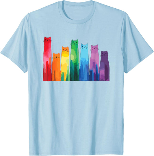 Cats Vibrant Colorful Art Rainbow Cat Lovers T-Shirt - T-Shirt | Light Blue