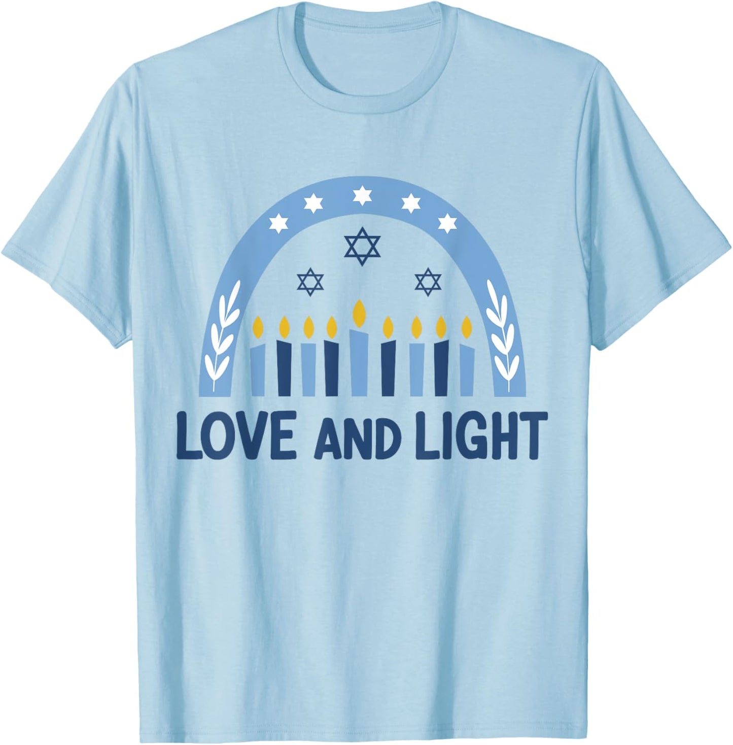 Hanukkah love and light with menorah candles rainbow T-Shirt - T-Shirt | Light Blue