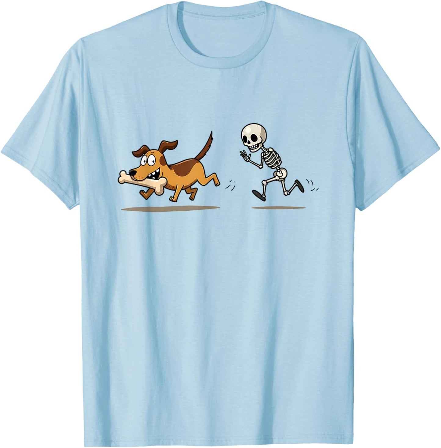 Hilarious Dog Stealing a Bone from a Skeleton T-Shirt - T-Shirt | Light Blue