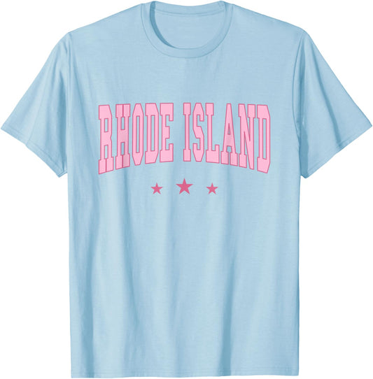 Rhode Island - Varsity Pink - Throwback Design - Classic T-Shirt - T-Shirt | Light Blue