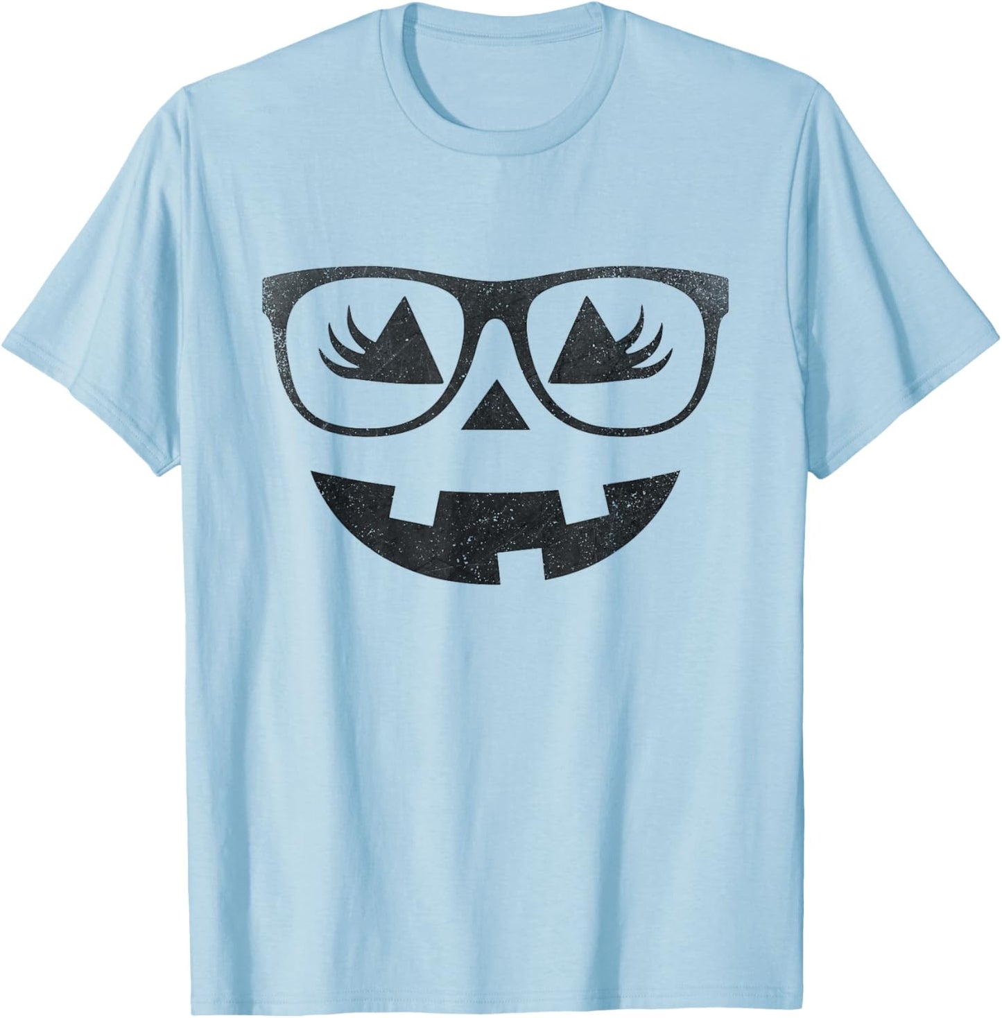 Jack O Lantern Pumpkin with Glasses Eyelashes Halloween T-Shirt - T-Shirt | Light Blue
