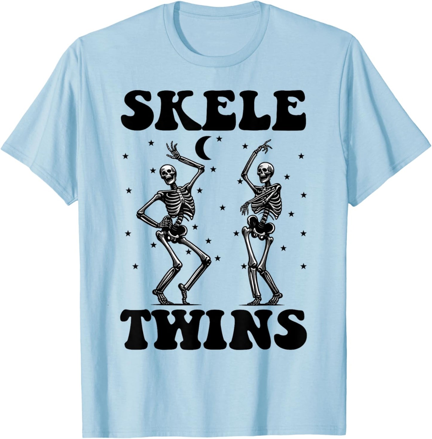 Twins Halloween Matching Skeletwins Funny Dancing Skeletons T-Shirt - T-Shirt | Light Blue