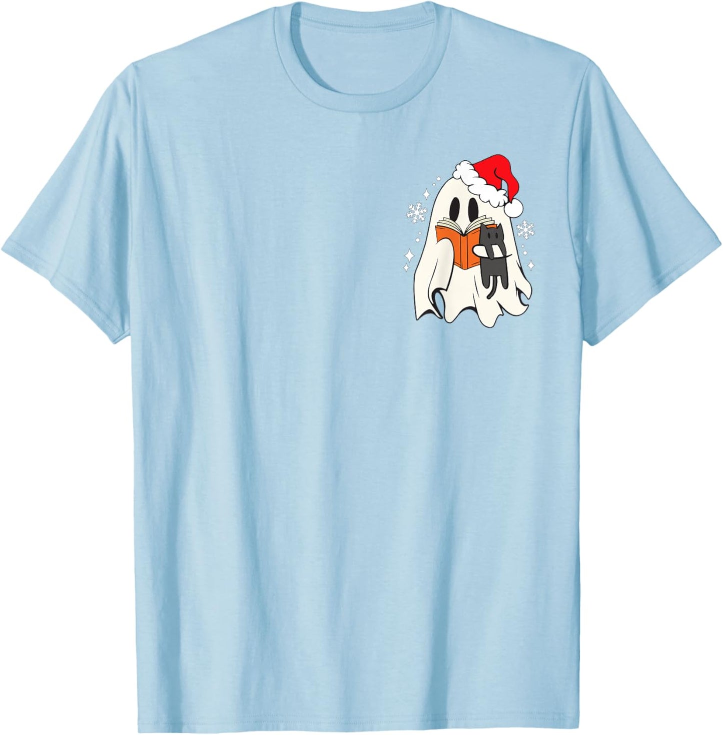 Retro Ghost Reading Book With Cat Bookish Club Christmas Women Kids T-Shirt - T-Shirt | Light Blue