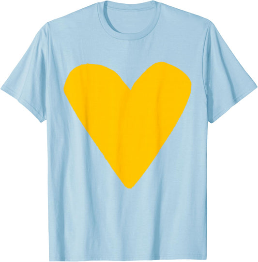 Yellow Orange Golden Heart Light Grey T-Shirt - T-Shirt | Light Blue