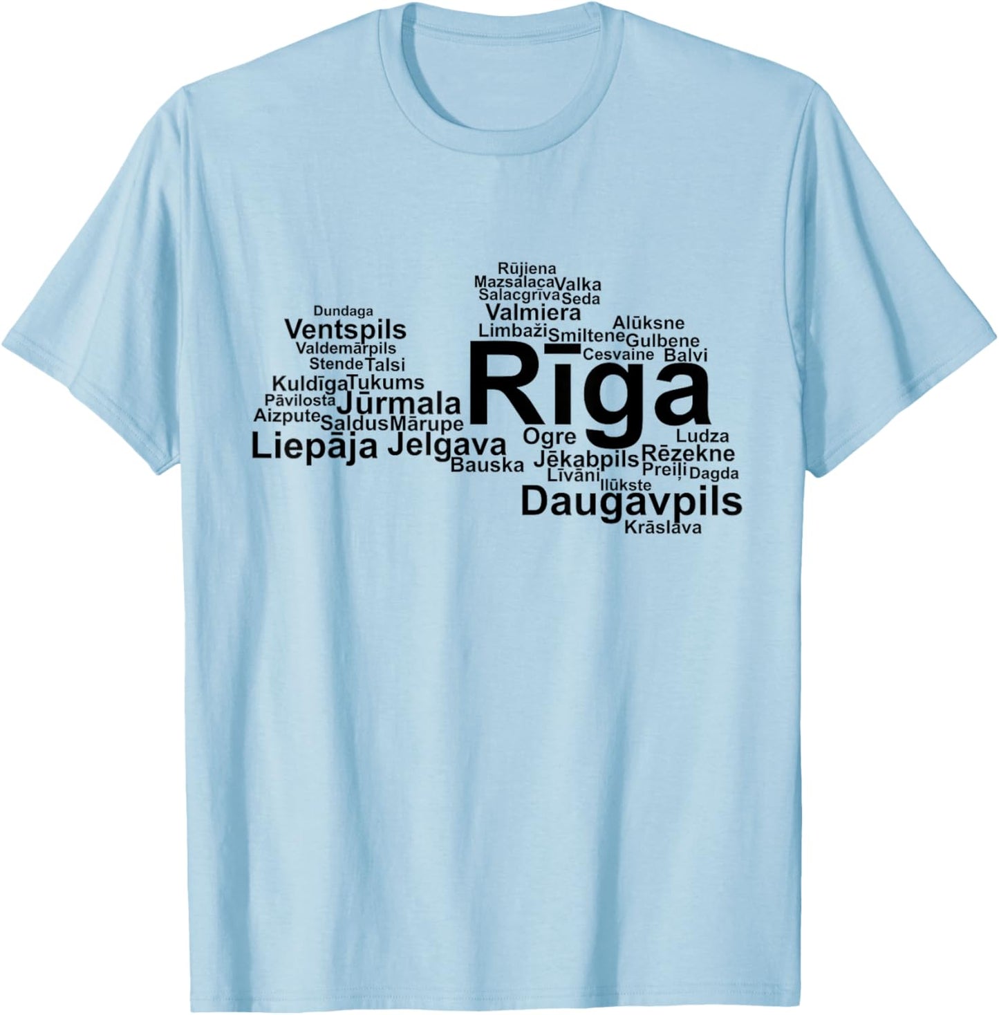 Latvian Towns, Latvia Pride, Latvia Outline, Latvia T-Shirt - T-Shirt | Light Blue