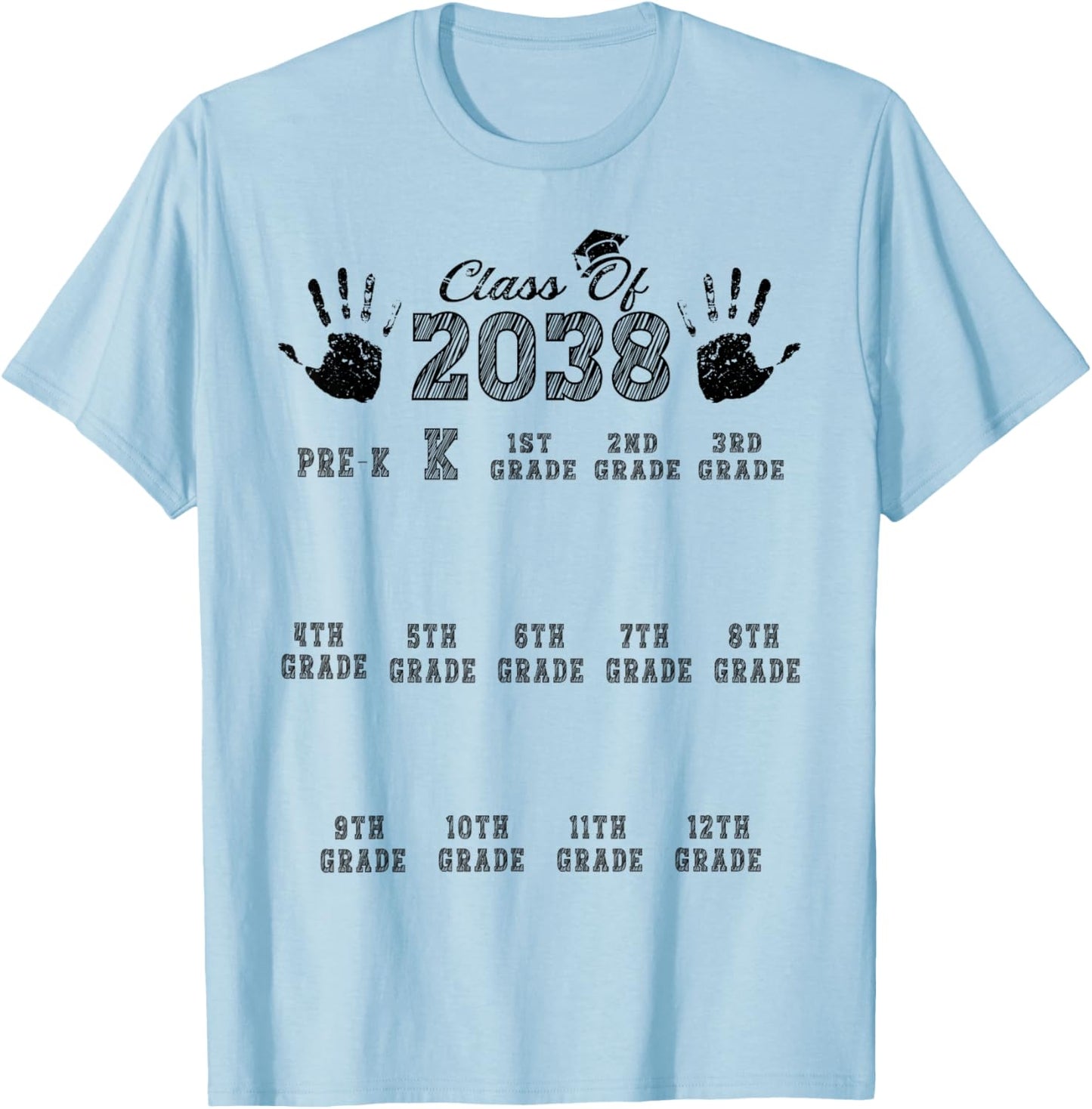 Class Of 2038 Grow With Me Handprint Kindergarten Pre-k T-Shirt - T-Shirt | Light Blue