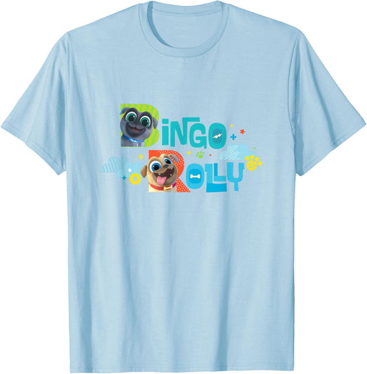 Disney Puppy Dog Pals Bingo Rolly Colorful Big Chest Logo T-Shirt - T-Shirt | Light Blue