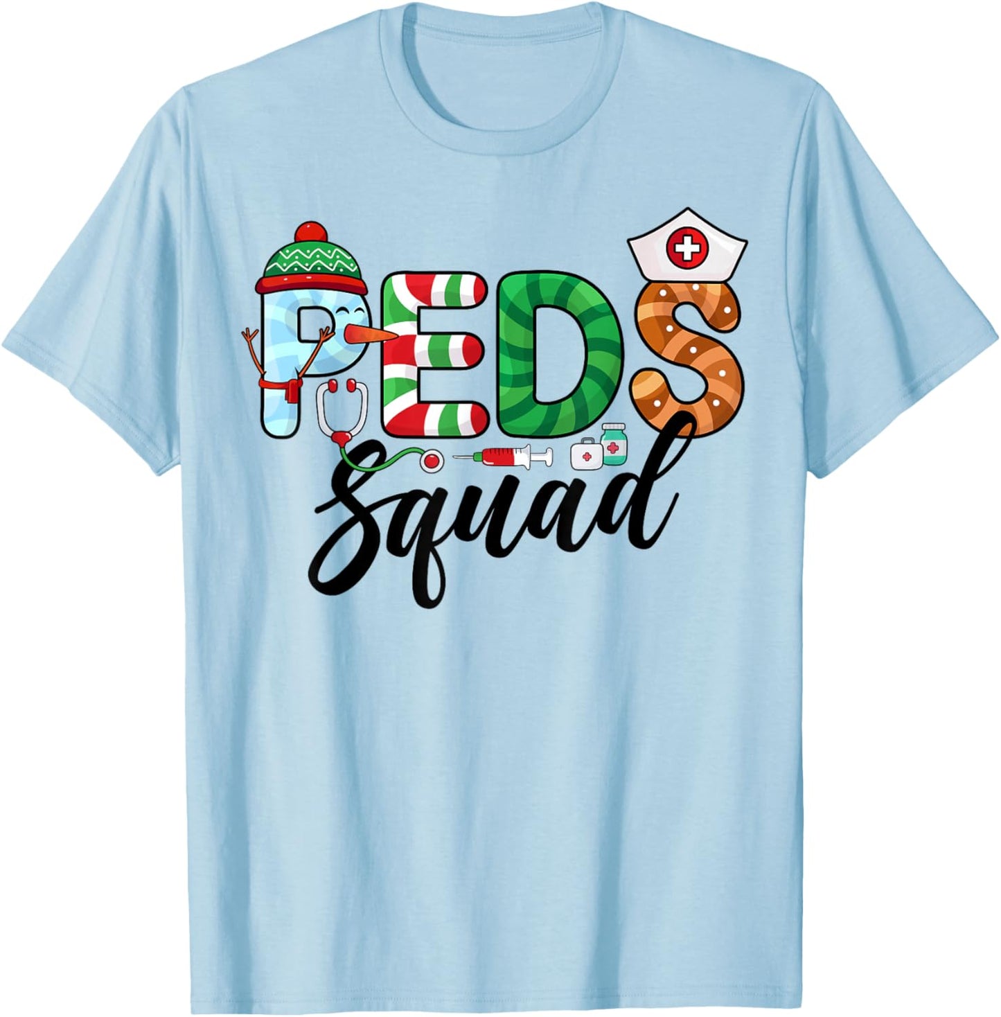 PEDS Squad Xmas Holiday Pediatric Nurse Team Christmas T-Shirt - T-Shirt | Light Blue
