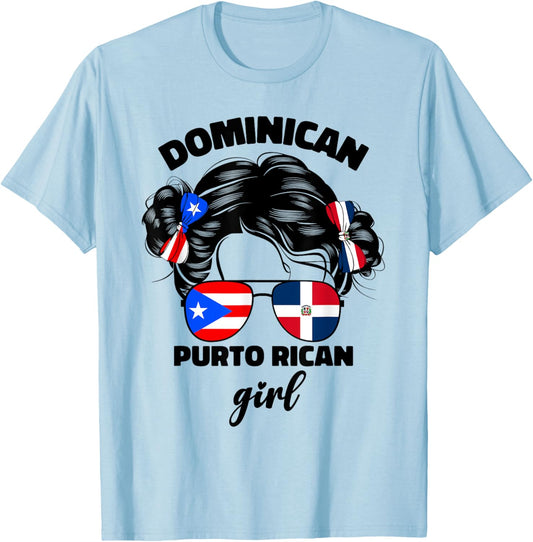 DominiRican Girl Kids Dominican And Puerto Rican Rico Flag T-Shirt - T-Shirt | Light Blue