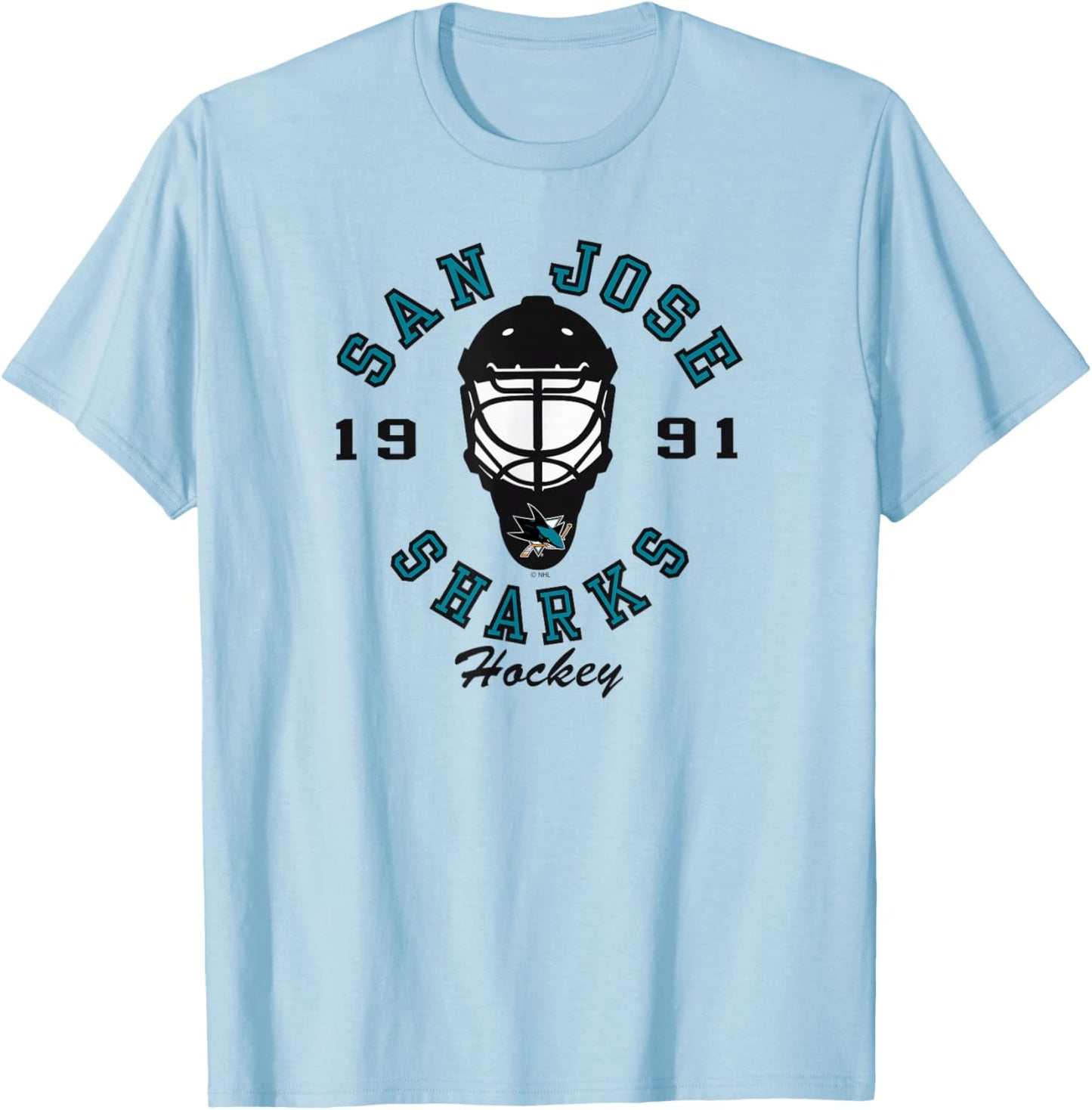 San Jose Sharks Hockey Mask Gray Officially Licensed T-Shirt - T-Shirt | Light Blue