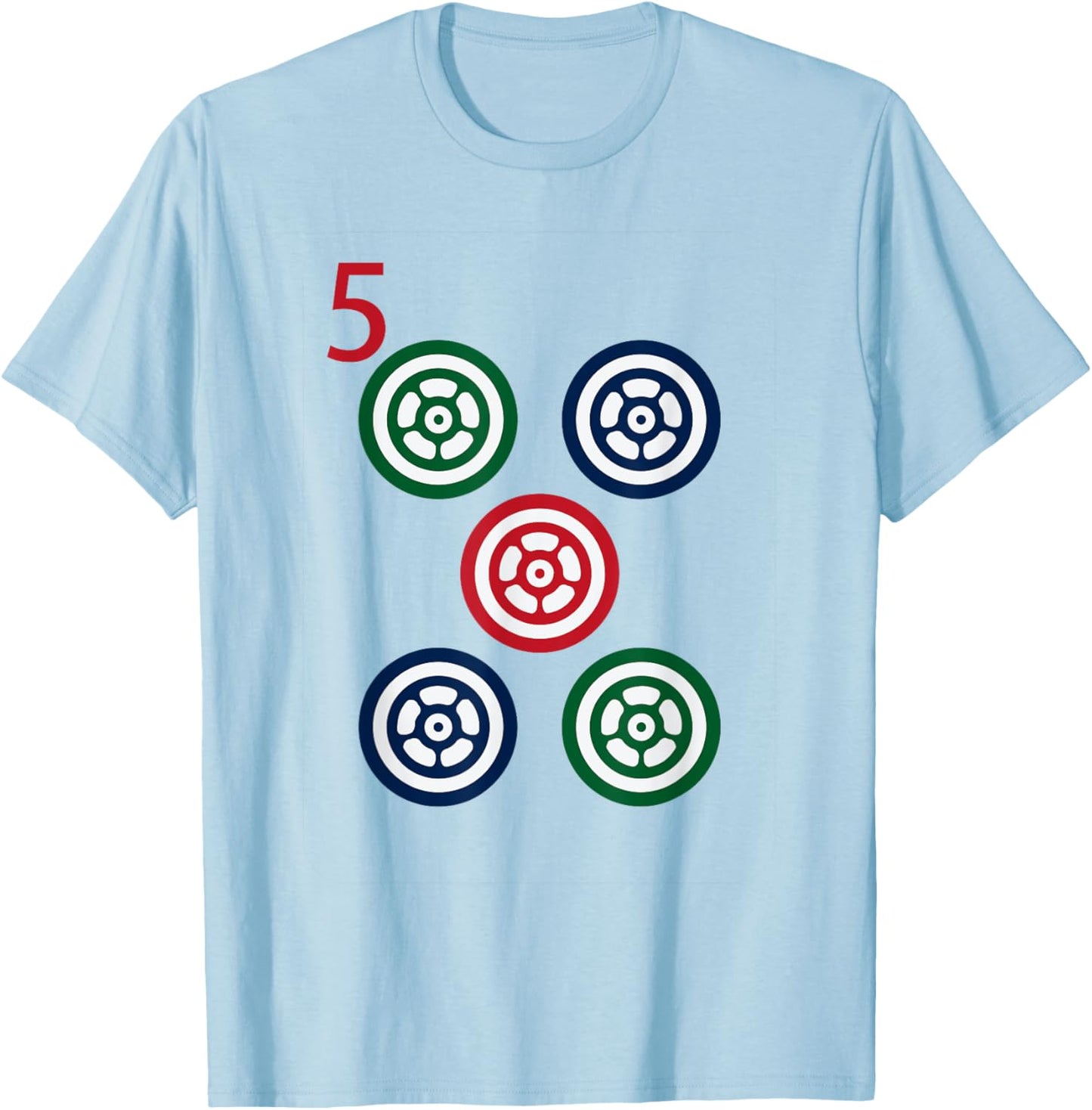 Chinese Mah Jong Dots Pinzu Five Tile Mahjong Costume T-Shirt - T-Shirt | Light Blue
