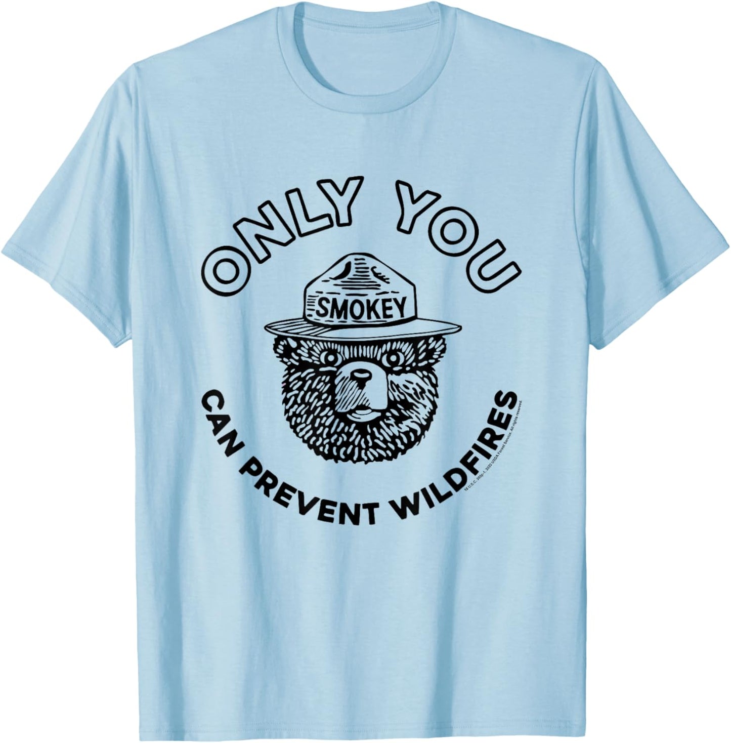 Smokey Bear Only You Can Prevent Forest Fires Minimal Logo T-Shirt - T-Shirt | Light Blue
