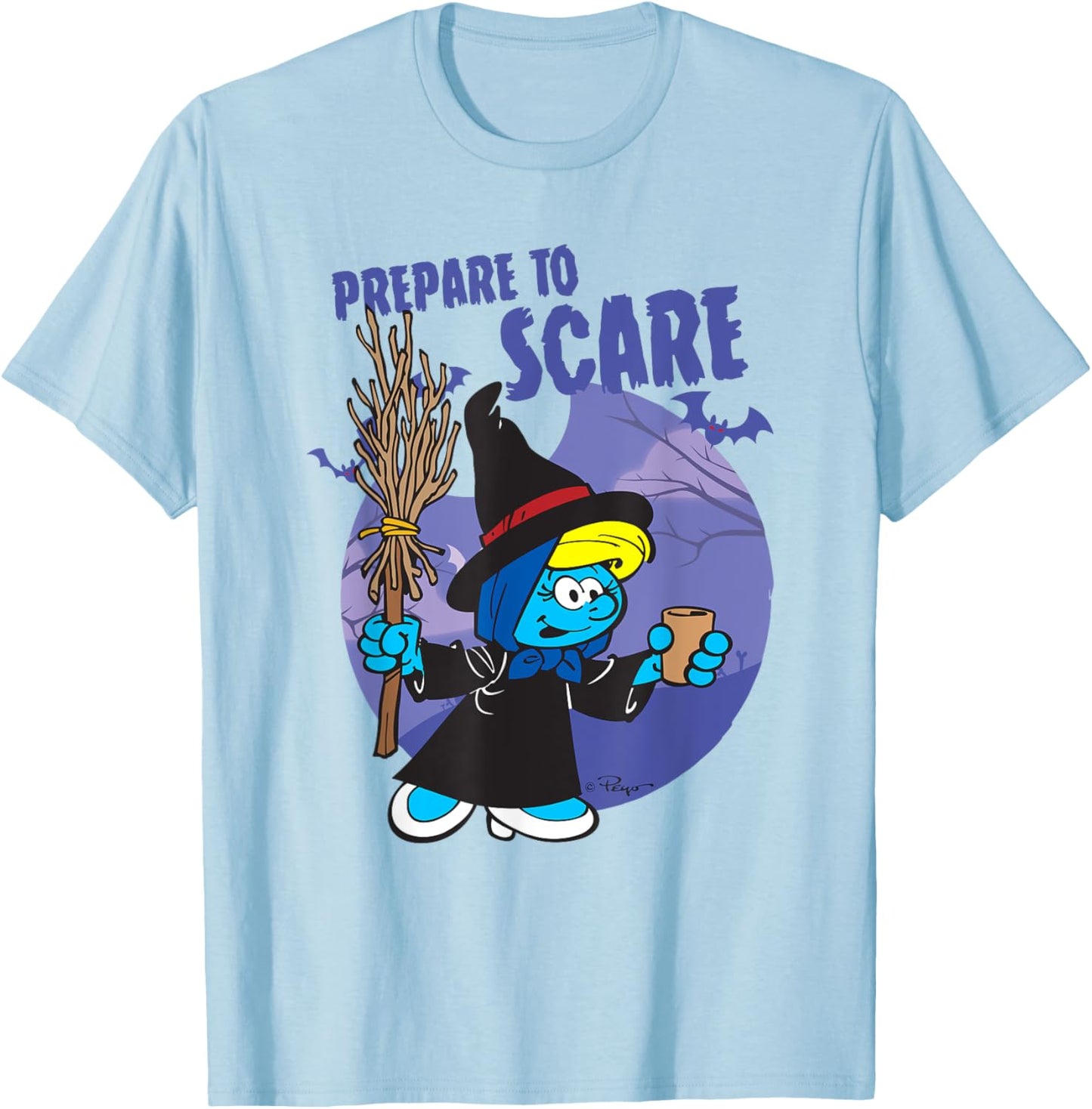 The Smurfs Prepare to Scare Witch Halloween Retro Cartoon T-Shirt - T-Shirt | Light Blue