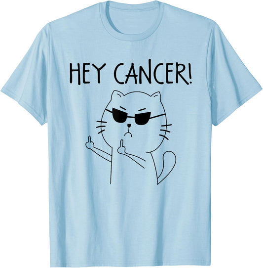 Hey Cancer F Funny Cat Middle Finger T-Shirt - T-Shirt | Light Blue