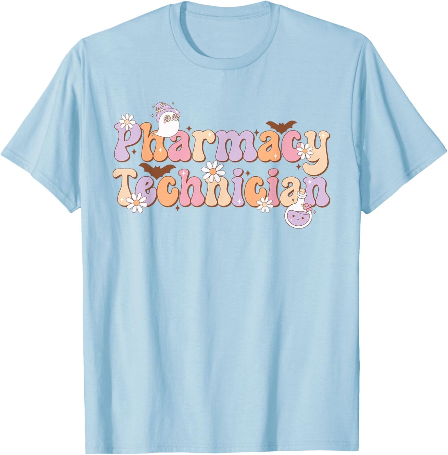 Retro Pharmacy Technician Halloween Spooky Pharmacy Tech T-Shirt - T-Shirt | Light Blue
