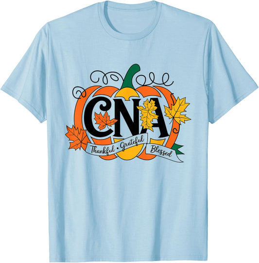 Autumn Fall Cna thanksgiving Grateful Blessed Pumpkin T-Shirt - T-Shirt | Light Blue
