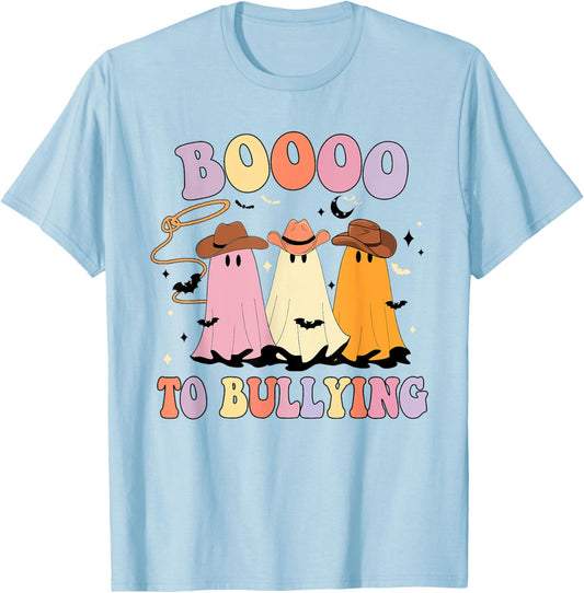 Boo To Bullying Cowboy Anti Bullying Ghost Unity Day Orange T-Shirt - T-Shirt | Light Blue