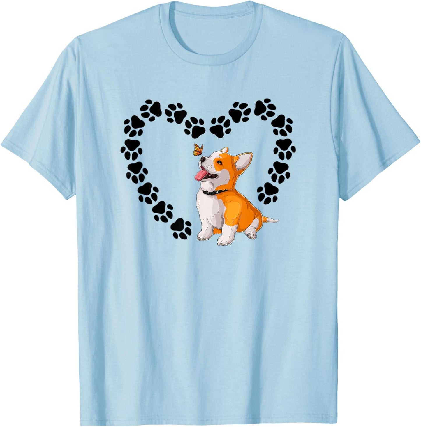 Corgi Funny Pet Paw Heart Corgi Dog Lover T-Shirt - T-Shirt | Light Blue