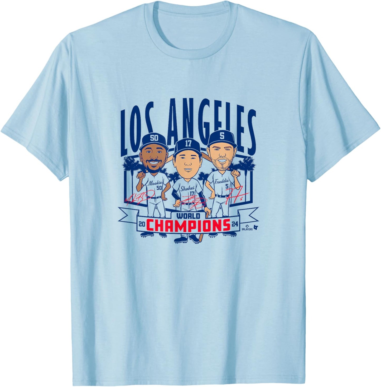 World Champions Caricatures - Los Angeles Baseball T-Shirt - T-Shirt | Light Blue