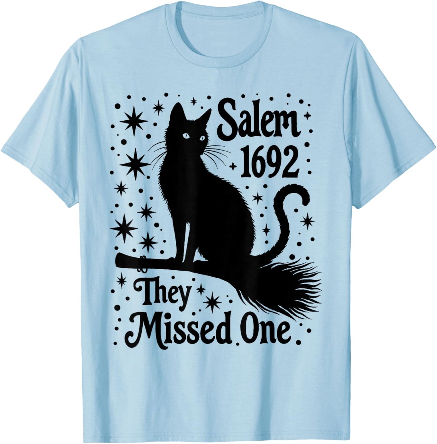 salem They missed one black Mystic Cat on broomstick moon T-Shirt - T-Shirt | Light Blue