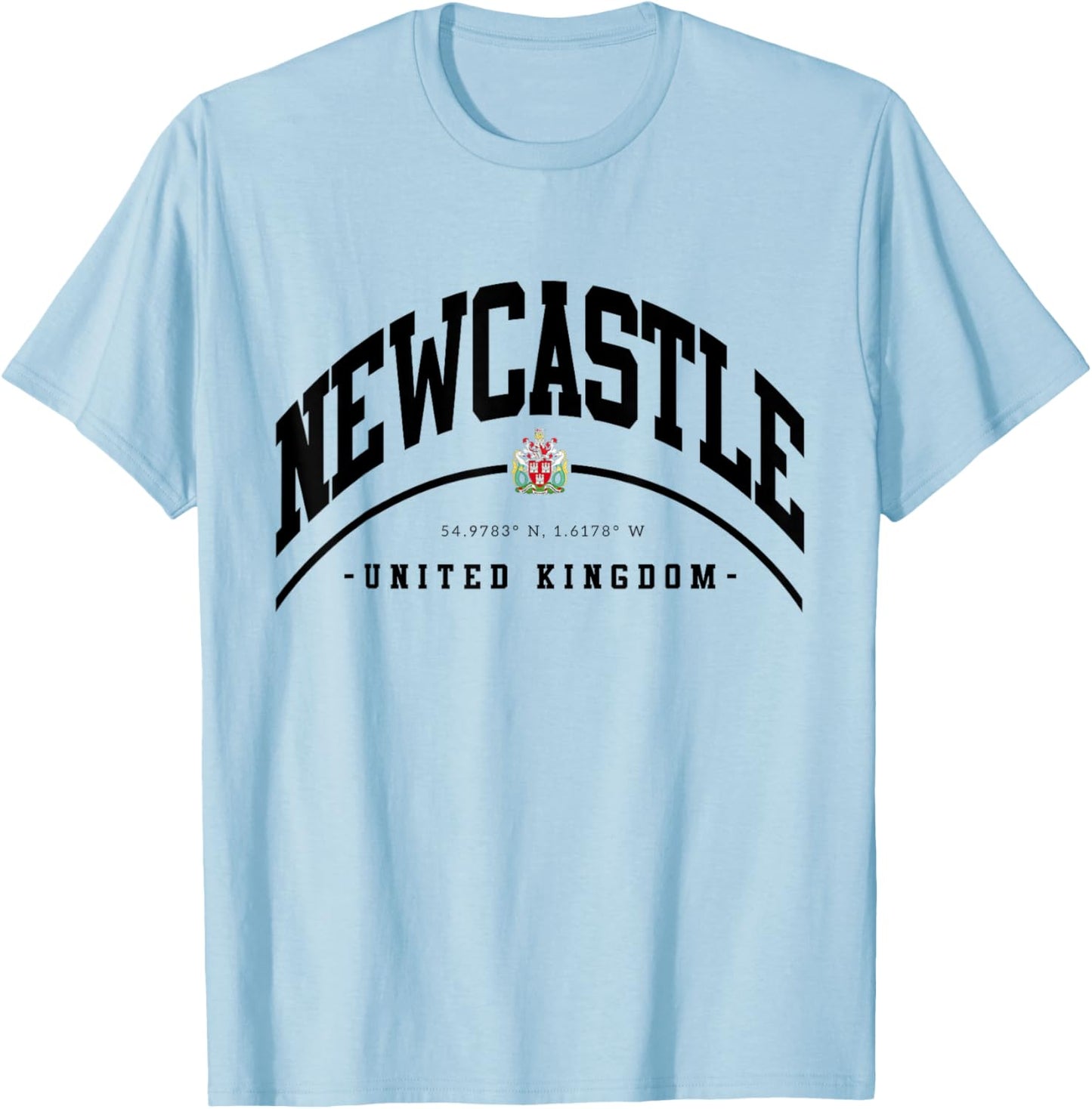 Newcastle United Football Club, White, Small, Short Sleeve, Classic, Casual, Letter Print, , Pull On T-Shirt - T-Shirt | Light Blue