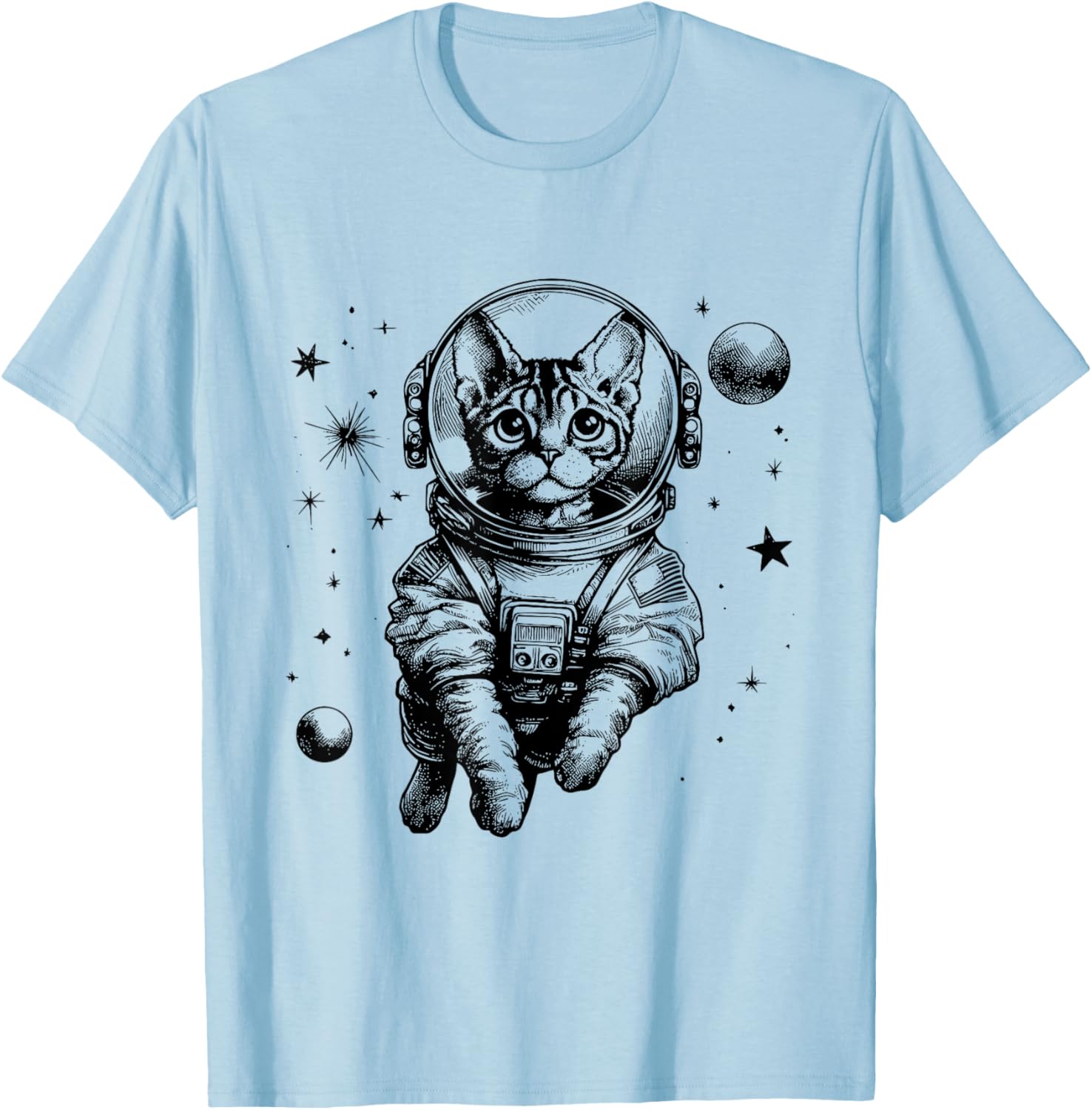 Cat Dad Mom Space - Astronaut Devon Rex T-Shirt - T-Shirt | Light Blue