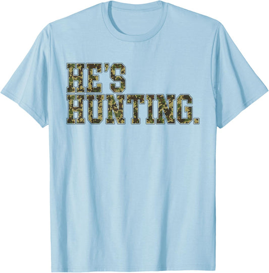 Retro He's Hunting Camo Flag Hunting Season Mom T-Shirt - T-Shirt | Light Blue