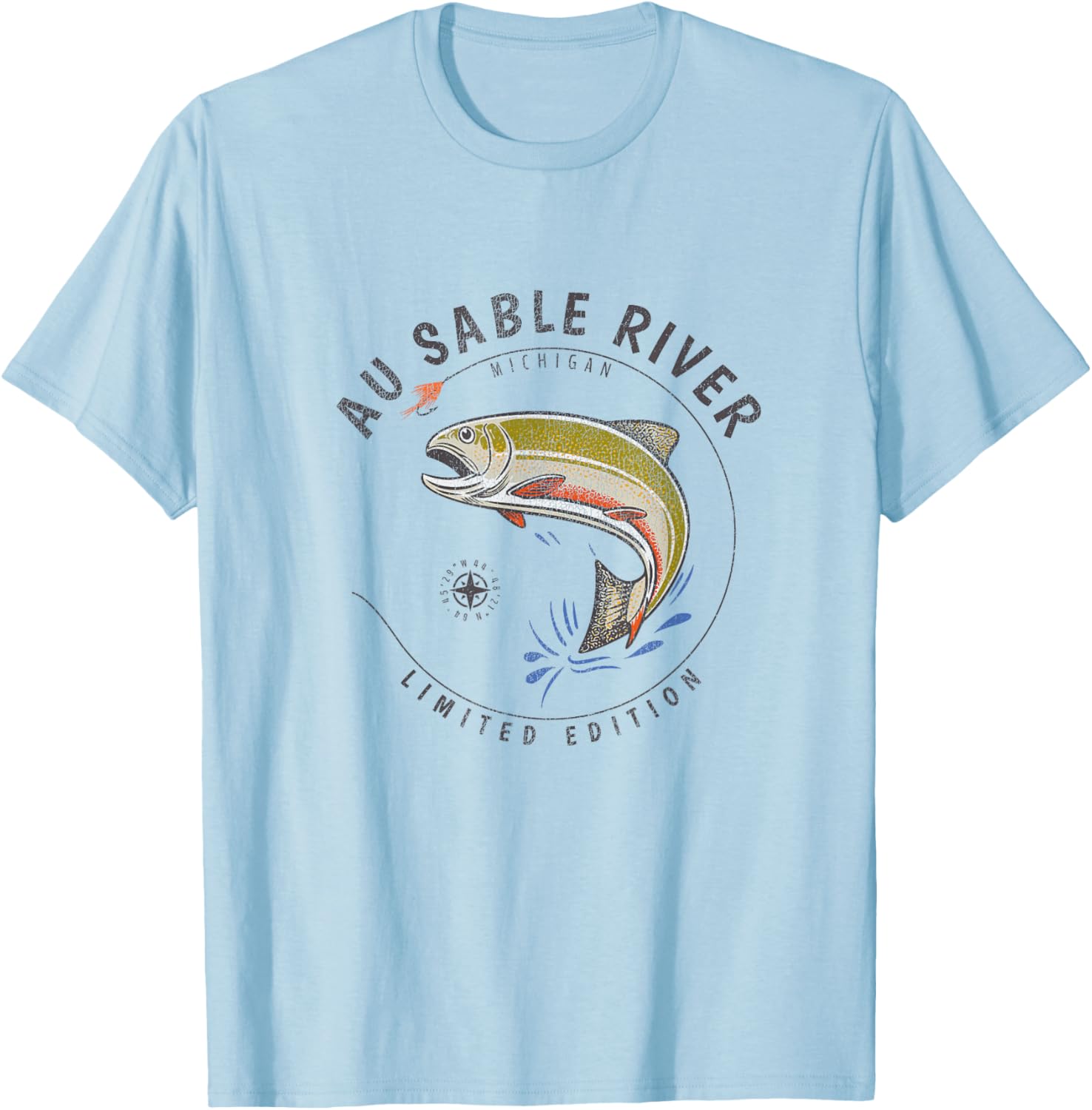 Au Sable River Michigan Fly Fishing Souvenir Au Sable T-Shirt - T-Shirt | Light Blue