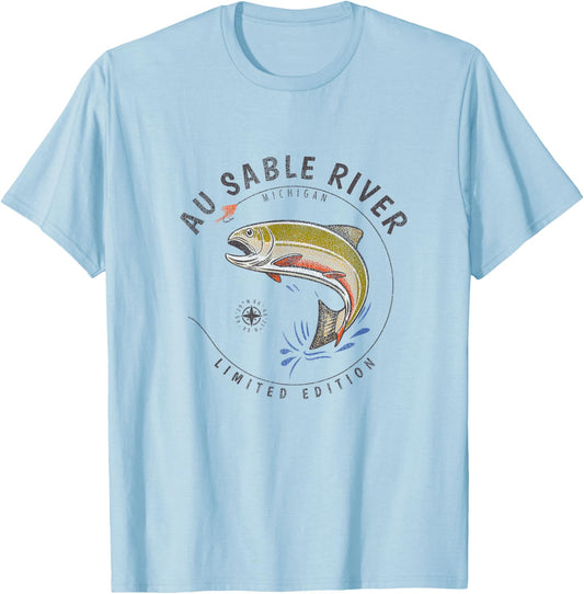 Au Sable River Michigan Fly Fishing Souvenir Au Sable T-Shirt - T-Shirt | Light Blue