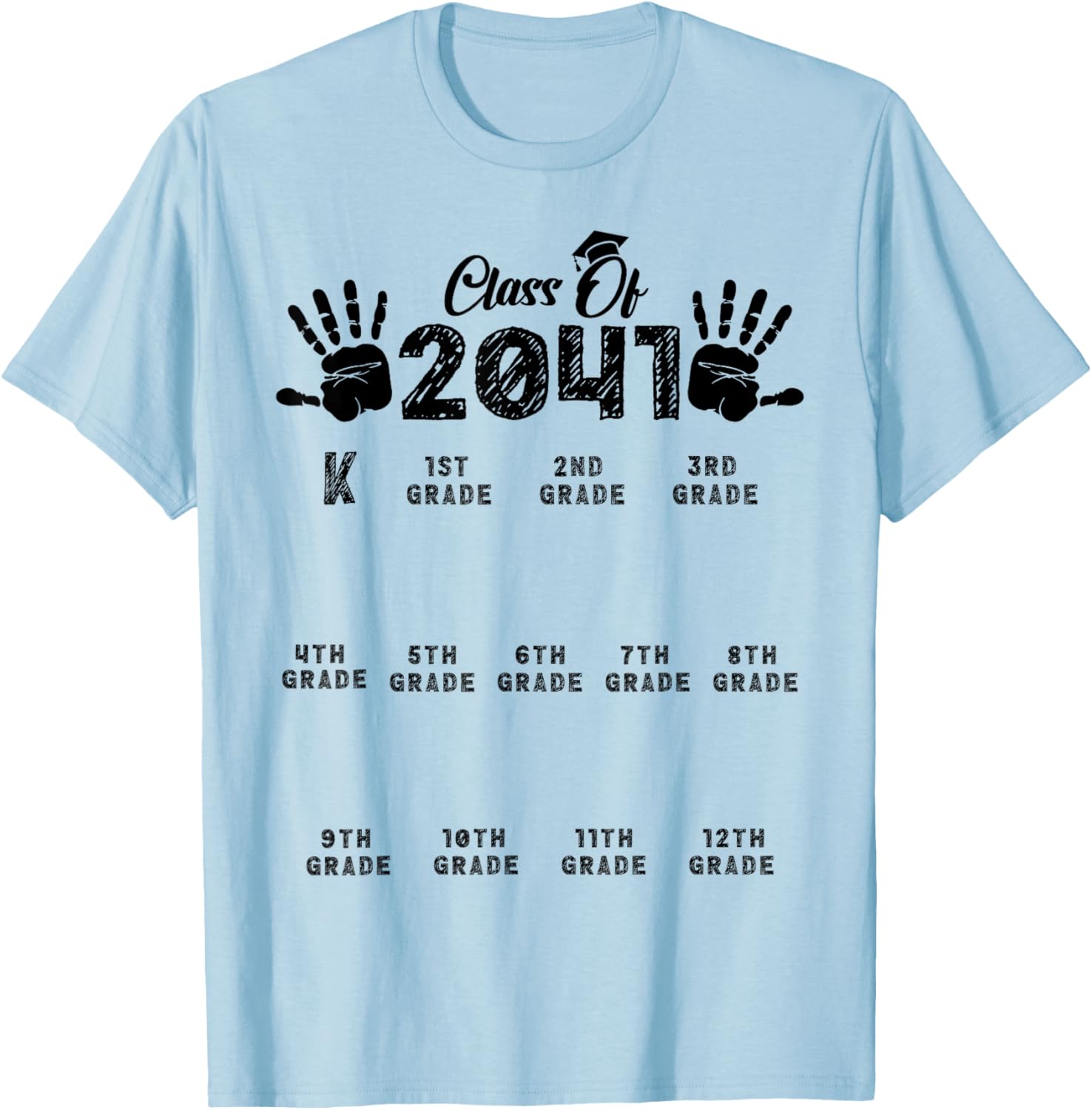 Class Of 2041 Grow With Me Handprint Kindergarten Teachers T-Shirt - T-Shirt | Light Blue