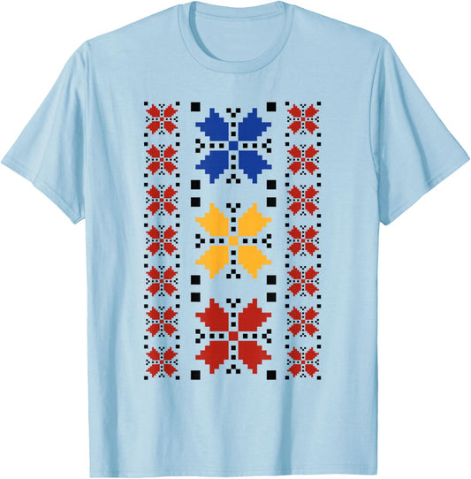 Noi Suntem Romani Traditional Romanian Folk Art Motifs T-Shirt - T-Shirt | Light Blue