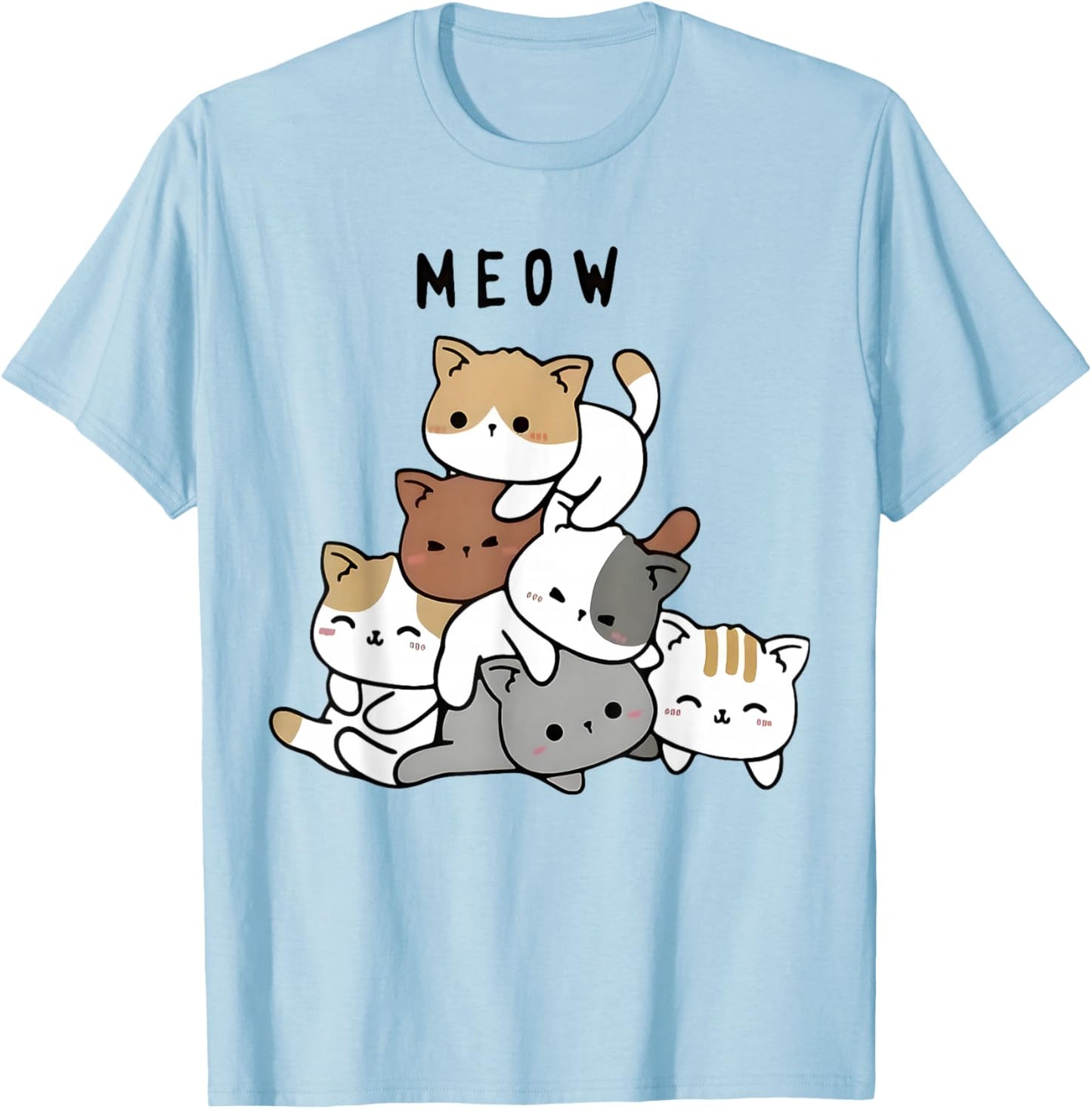 Pile Of Kitty Cats Funny Cute Cat Lover Kitty Pile Anime Cat T-Shirt - T-Shirt | Light Blue
