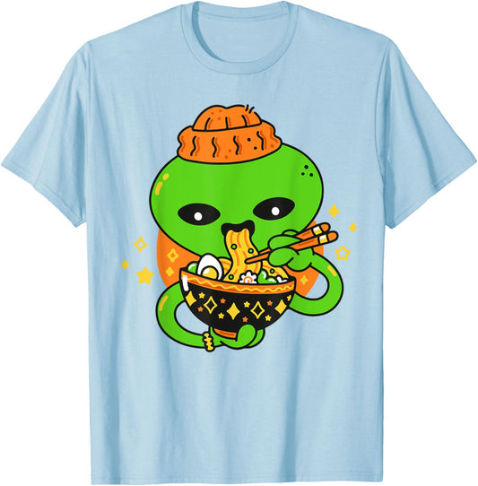 Kawaii Alien Eating Ramen Baby Boy Toddler Cute Funny Noodle T-Shirt - T-Shirt | Light Blue