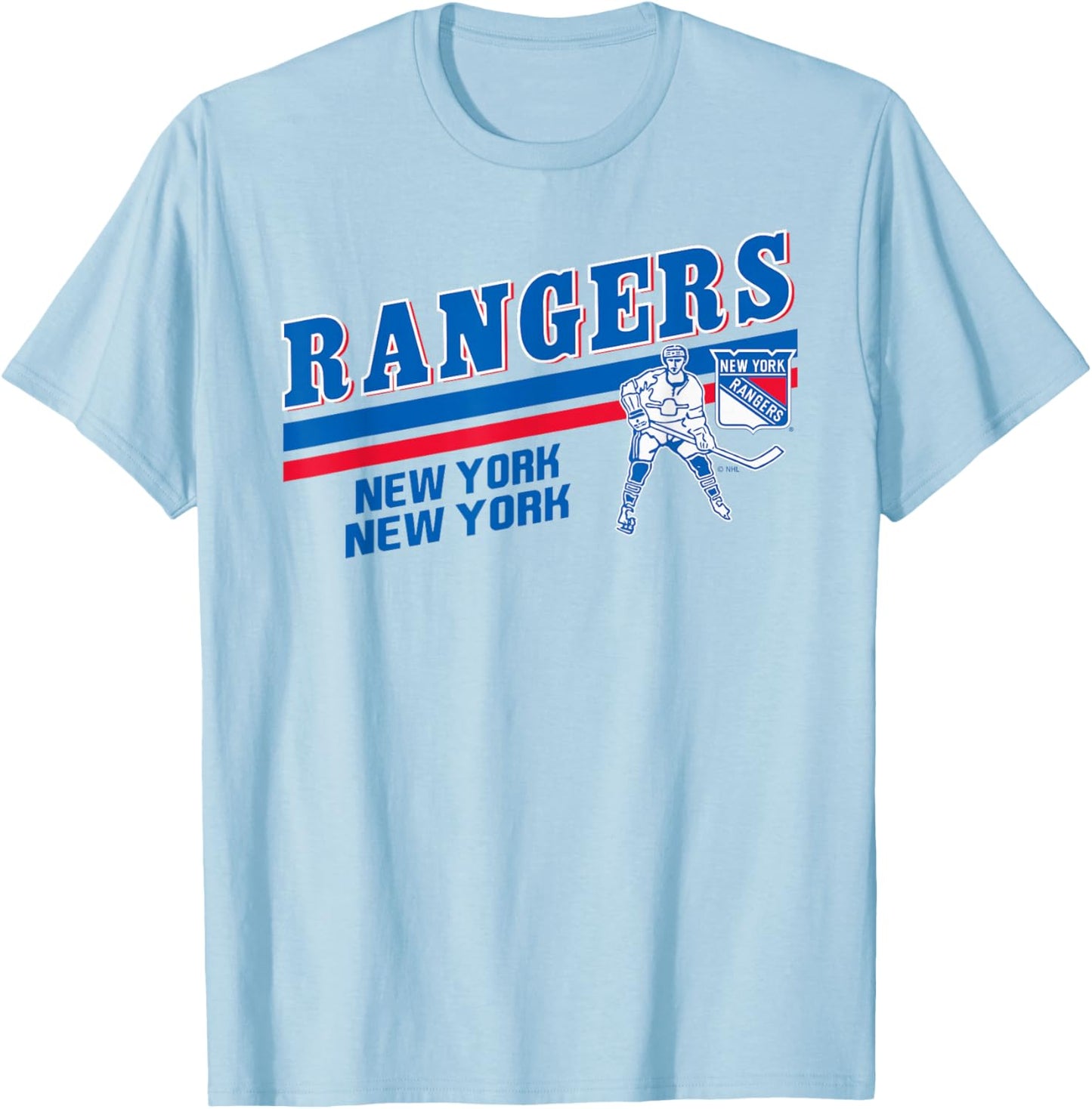 New York Rangers Officially Licensed Grey , Small, -Adults, NHL Fans, Short Sleeve, Modern, , Polyester T-Shirt - T-Shirt | Light Blue