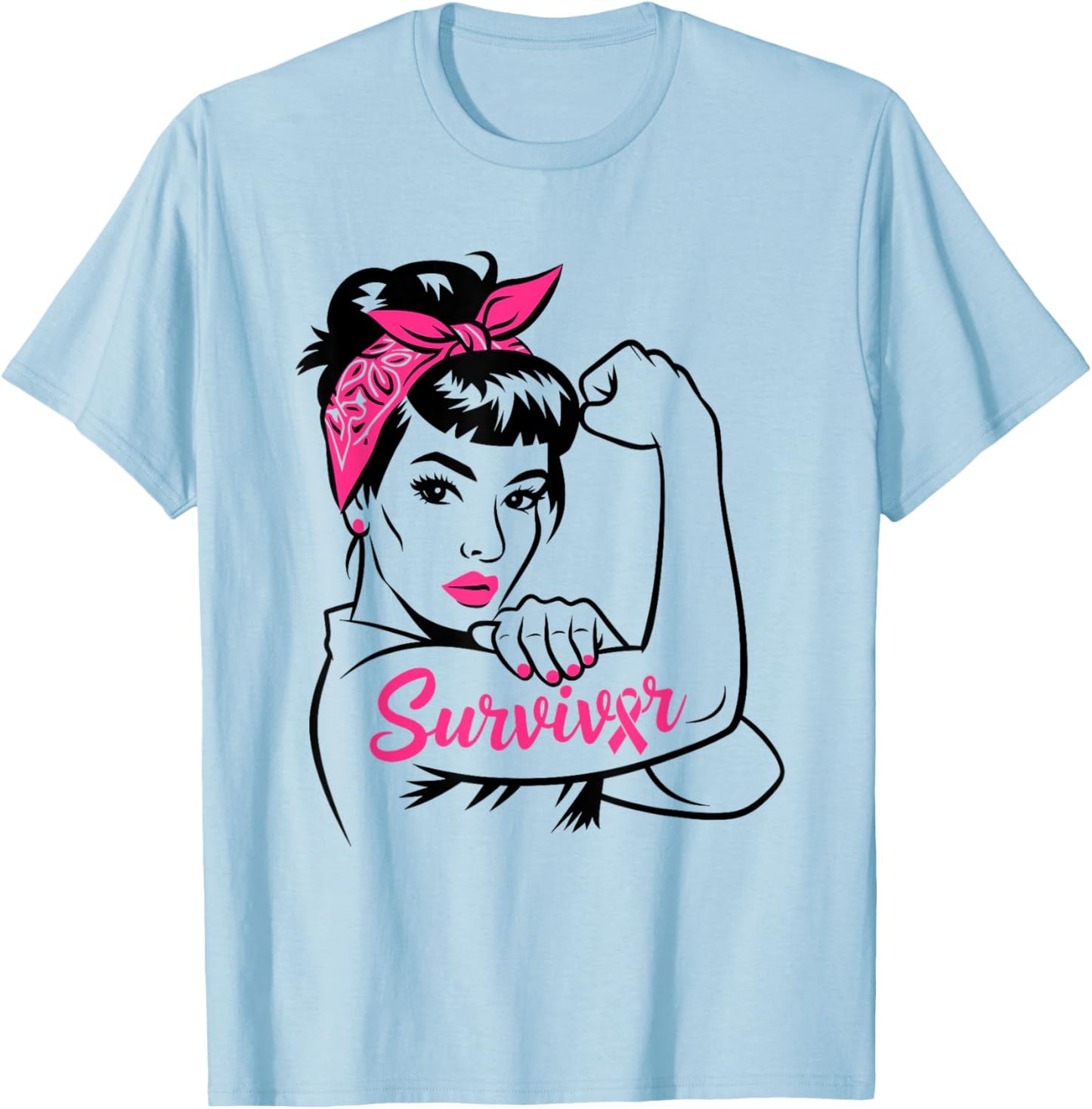 Breast Cancer Survivor Pink Awareness T-Shirt - T-Shirt | Light Blue