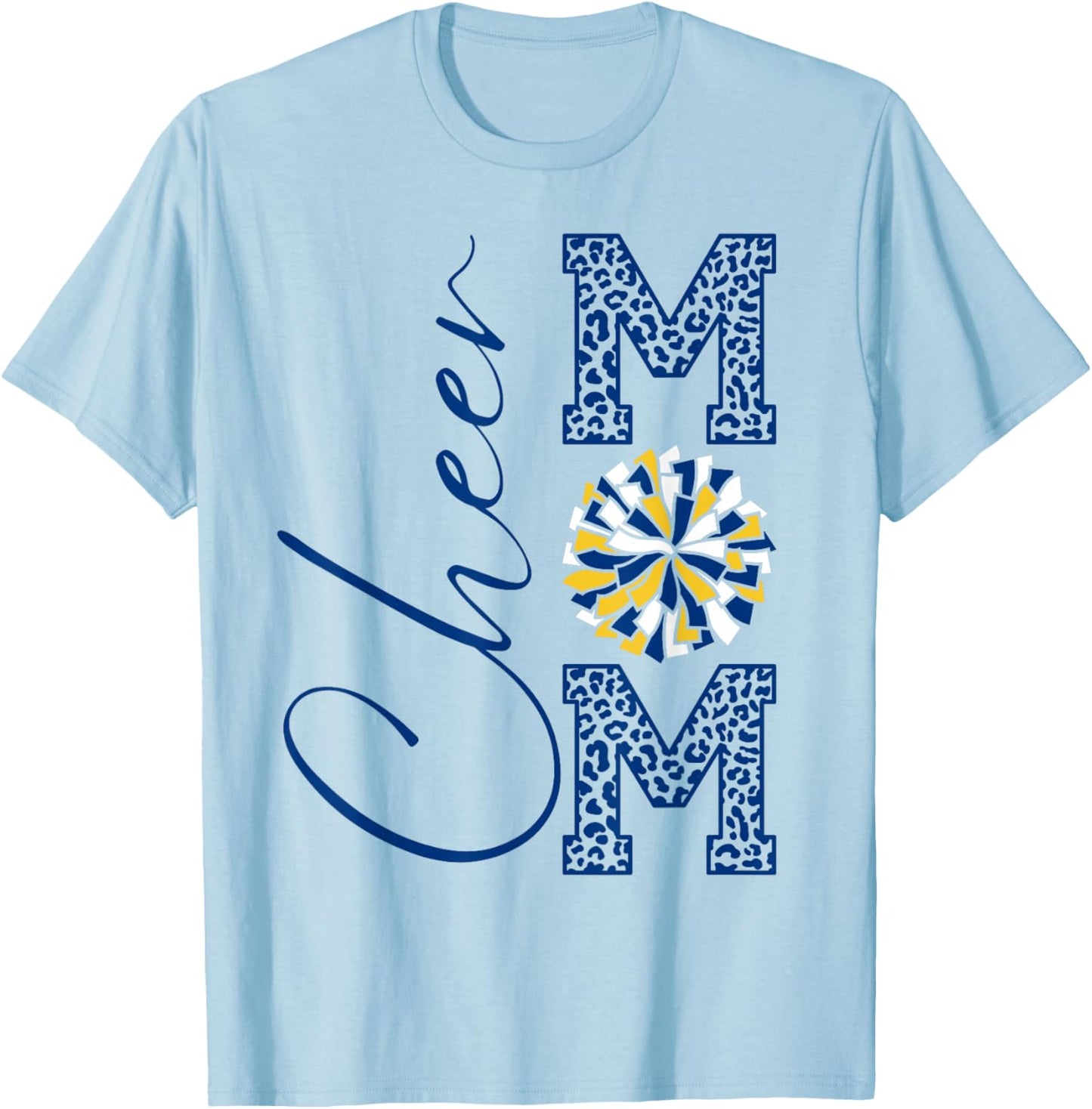 Cheer Mom | Blue, Gold, White | Leopard Print T-Shirt - T-Shirt | Light Blue