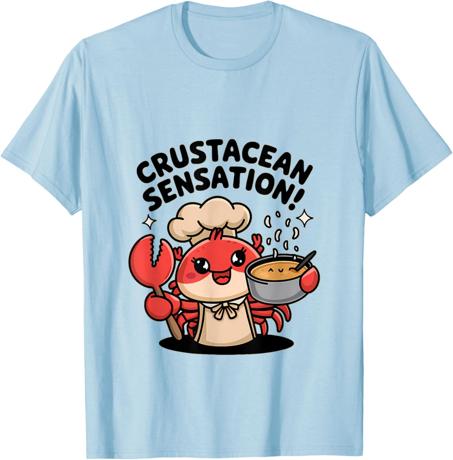 Crustacean Sensation! Chef Crab Kawaii Design T-Shirt - T-Shirt | Light Blue