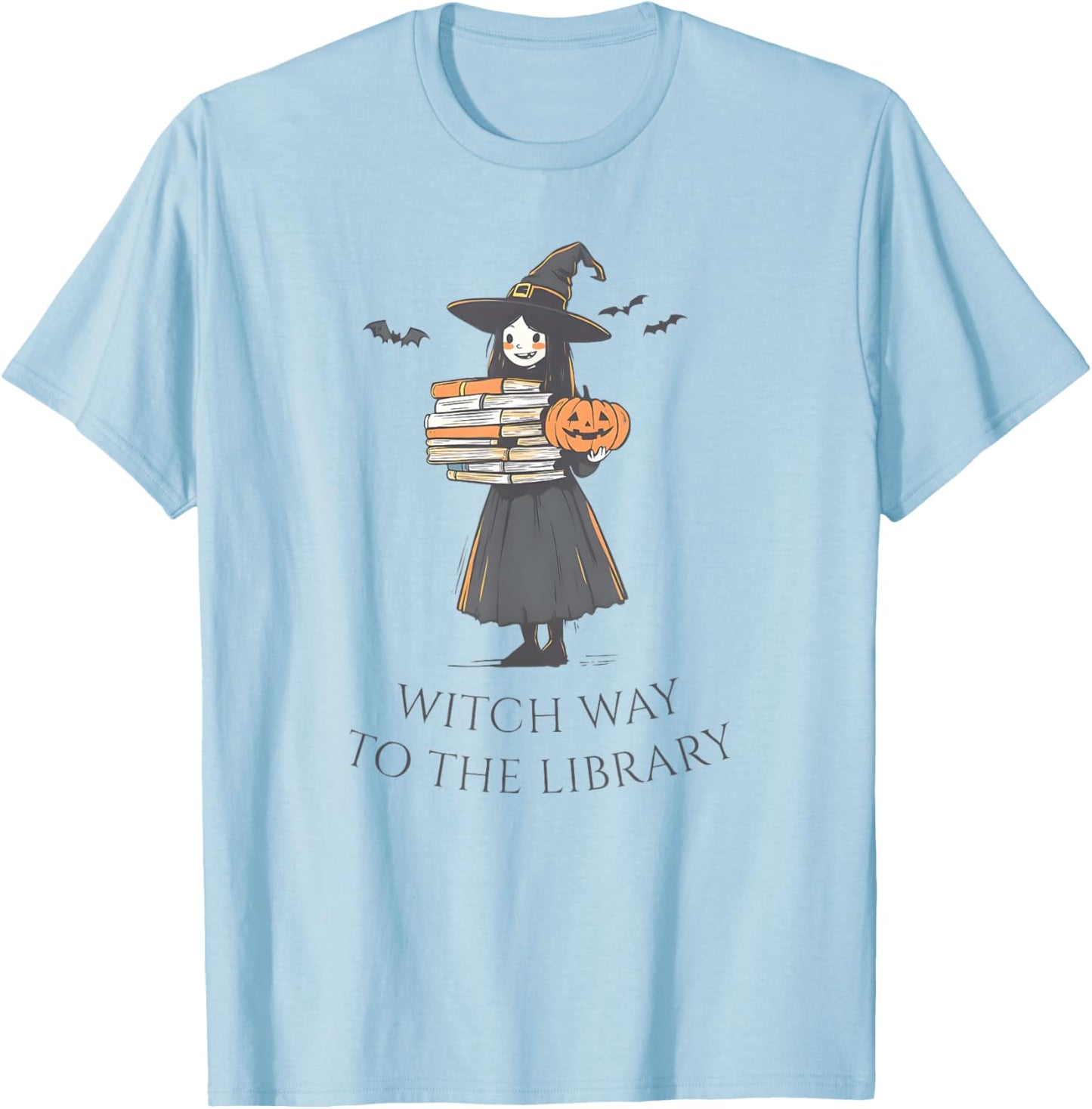 Witch Way To The Library, Halloween Librarian, Book Lover T-Shirt - T-Shirt | Light Blue