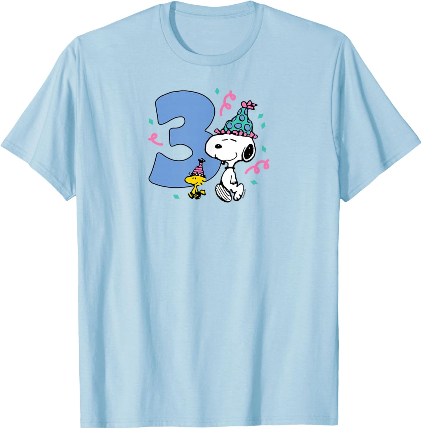Peanuts - Snoopy and Woodstock 3rd Birthday Party T-Shirt - T-Shirt | Light Blue